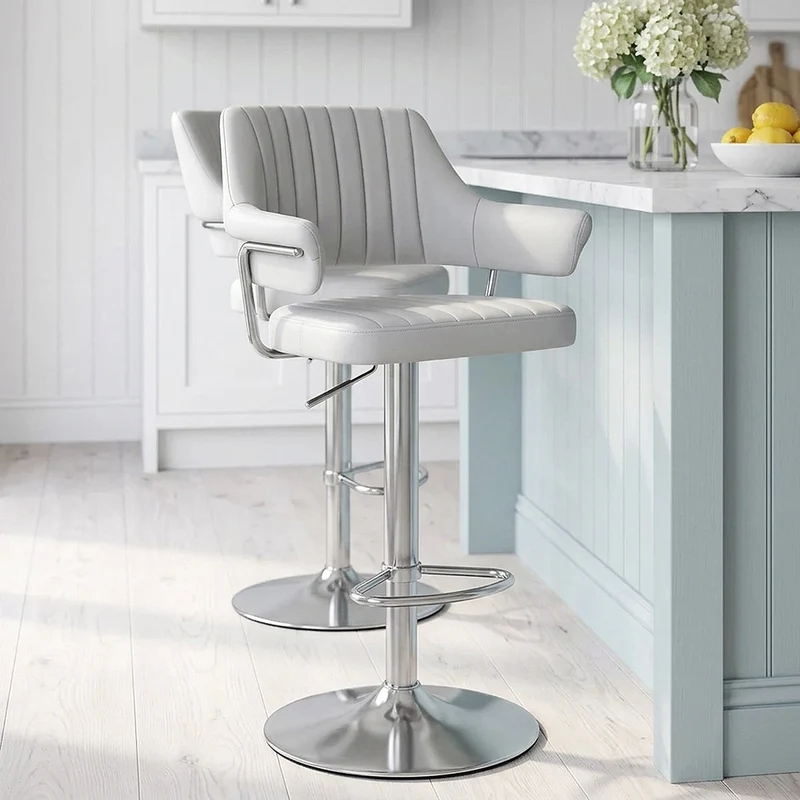 Chaise de Bar Chrome Brossé Faux Cuir - Skyline Gris
