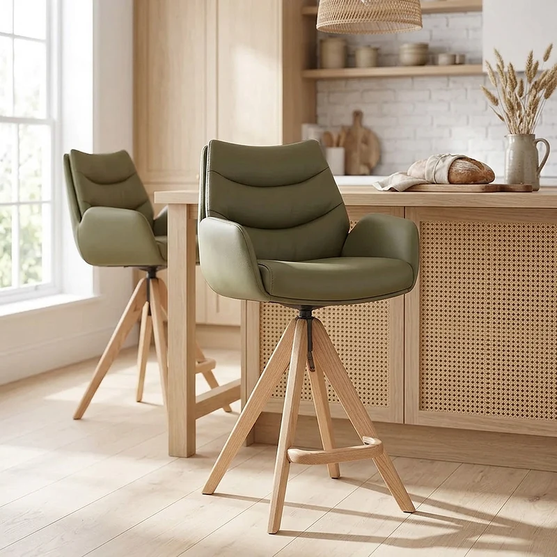 Chaise de Bar Bois Cuir Véritable - Madrid Vert