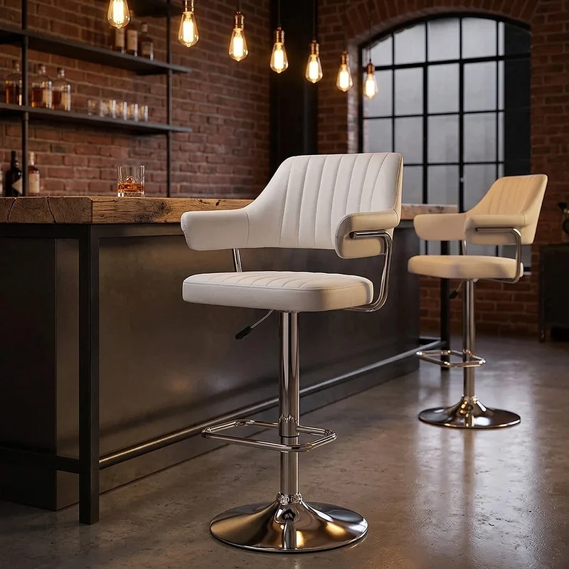 Chaise de Bar Faux Cuir Chrome - Skyline Blanc