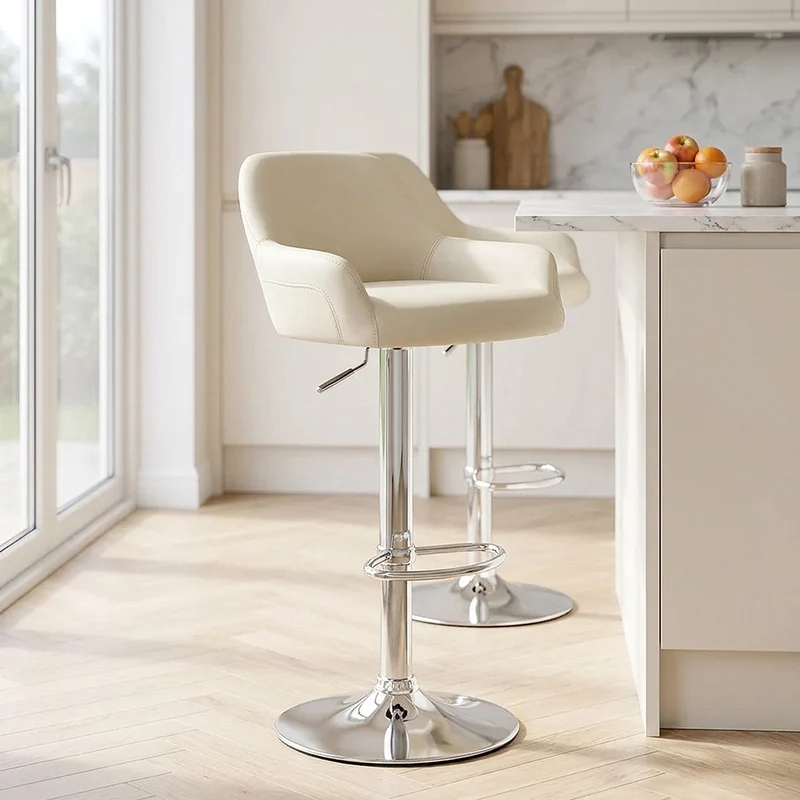 Chaise de Bar Faux Cuir Chrome - Sassi Crème