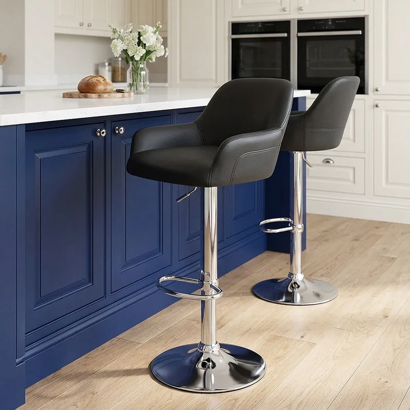 Chaise de Bar Faux Cuir Chrome - Sassi Noir