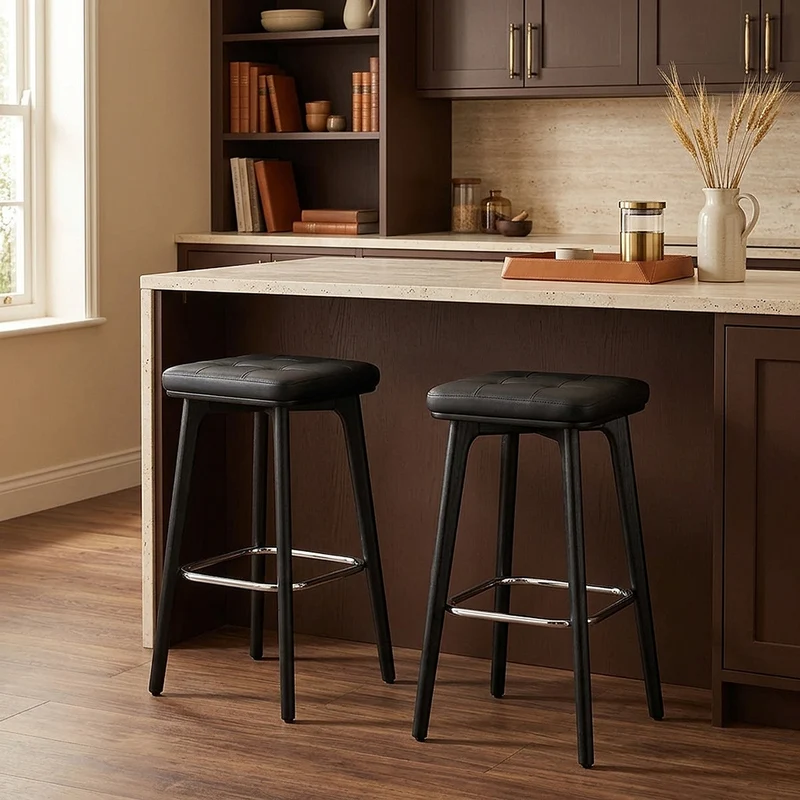 Tabouret Faux Cuir Bois Noir - Malmo Noir