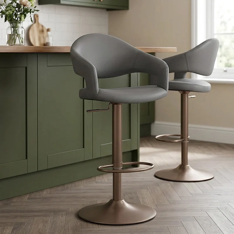 Tabouret de bar faux cuir - Washington Gris Foncé