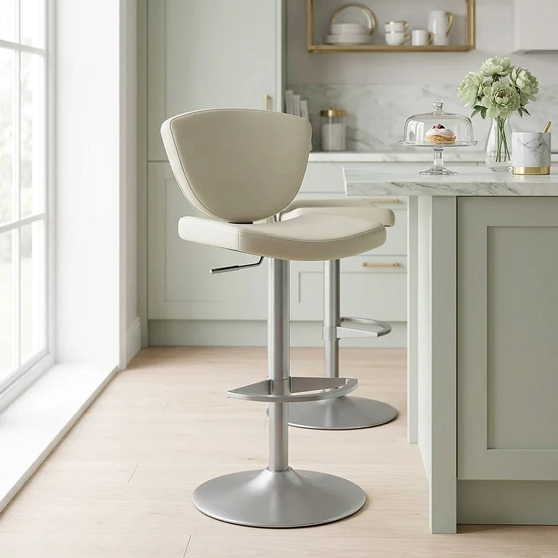 Tabouret de Bar Cuir Véritable - Pearl Taupe