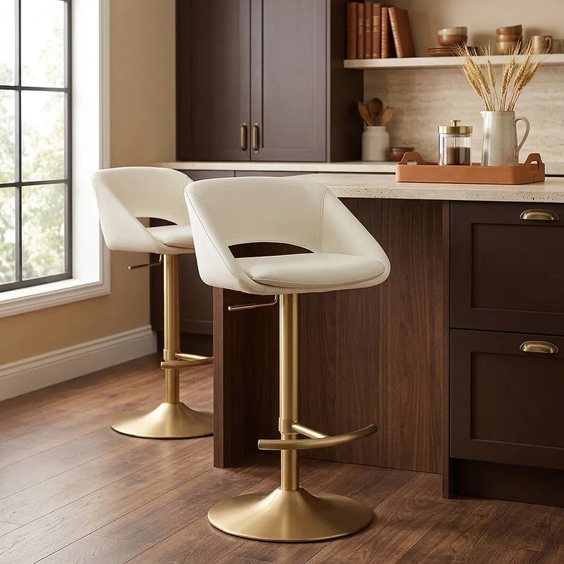 Tabouret de Bar Metal Doré - Tulsa Crème