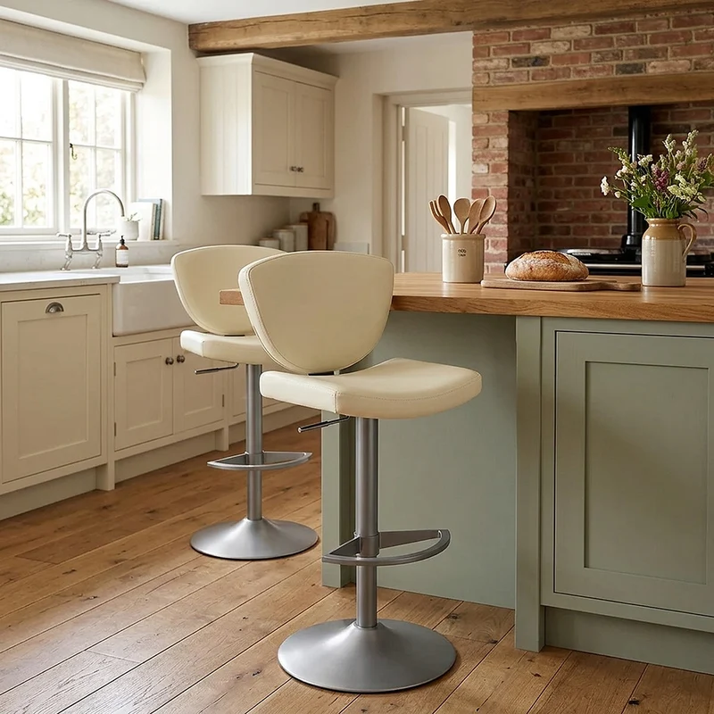 Tabouret de Bar Cuir Véritable - Pearl Crème