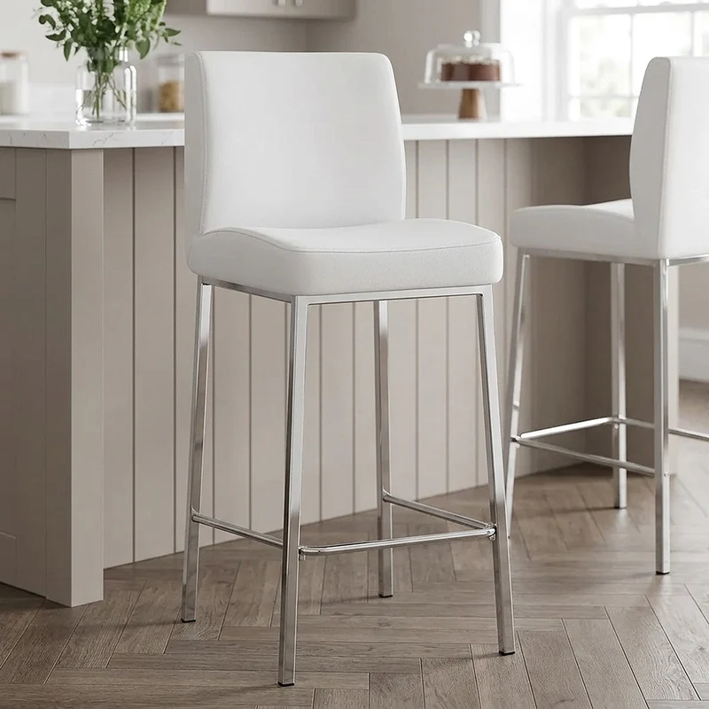 Tabouret Faux Cuir Chrome - Pacino Blanc
