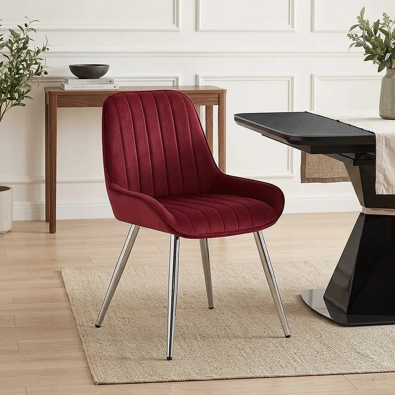 Chaise Chrome Velours - Mustang Rouge