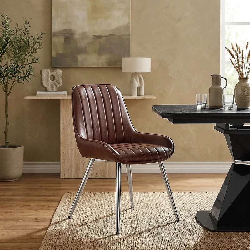 Chaise Chrome Faux Cuir - Mustang Marron