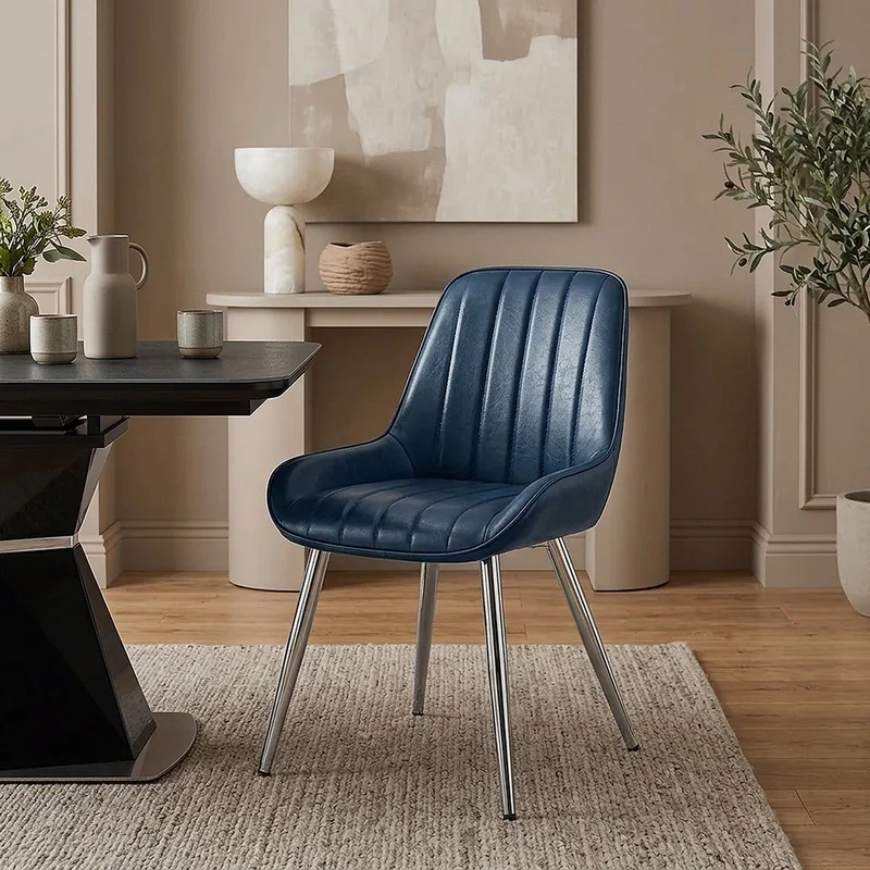 Chaise Chrome Faux Cuir - Mustang Bleu