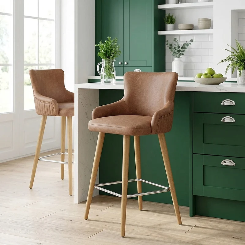 Tabouret Faux Cuir Bois - Diablo Marron
