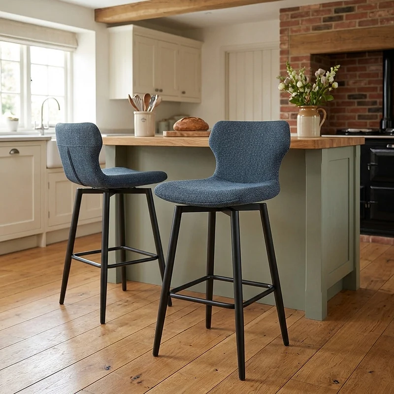 Tabouret de Bar Tissu - Elle Bleu