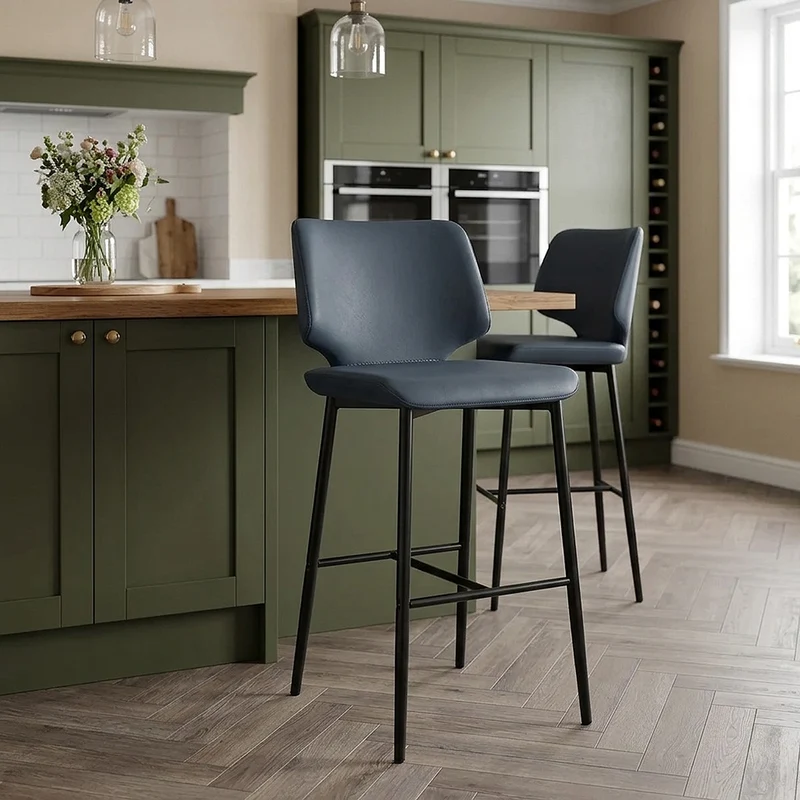 Tabouret de Bar Faux Cuir - Elan Bleu