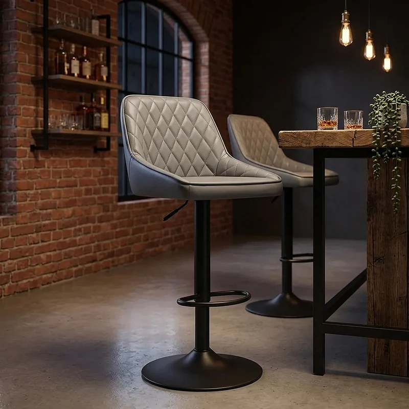 Tabouret Cuir Veritable - Melbourne Gris