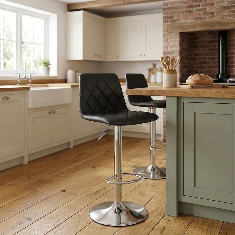 Tabouret de Bar Cuir Véritable - Melody Noir