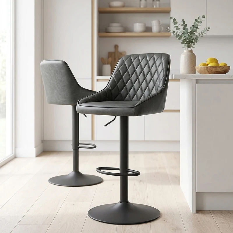 Tabouret Cuir Veritable - Melbourne Gris Foncé