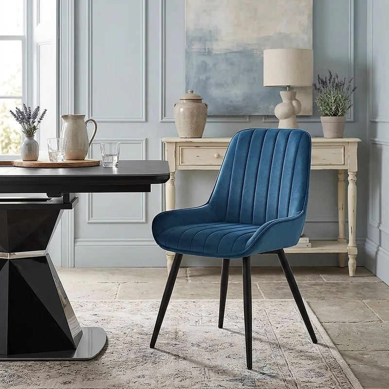 Chaise Velours - Mustang Bleu Foncé