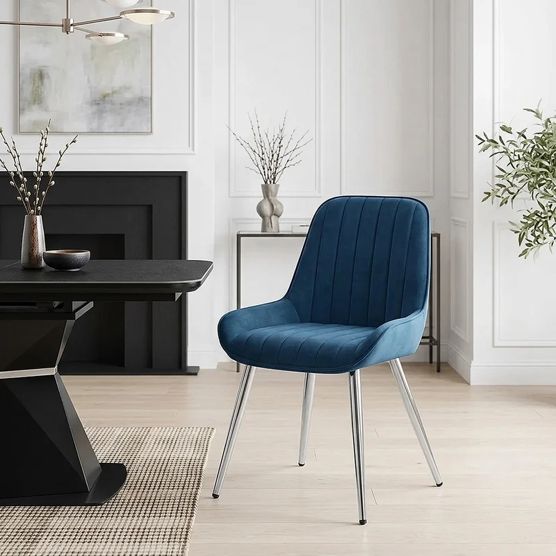 Chaise Chrome Velours - Mustang Bleu Foncé