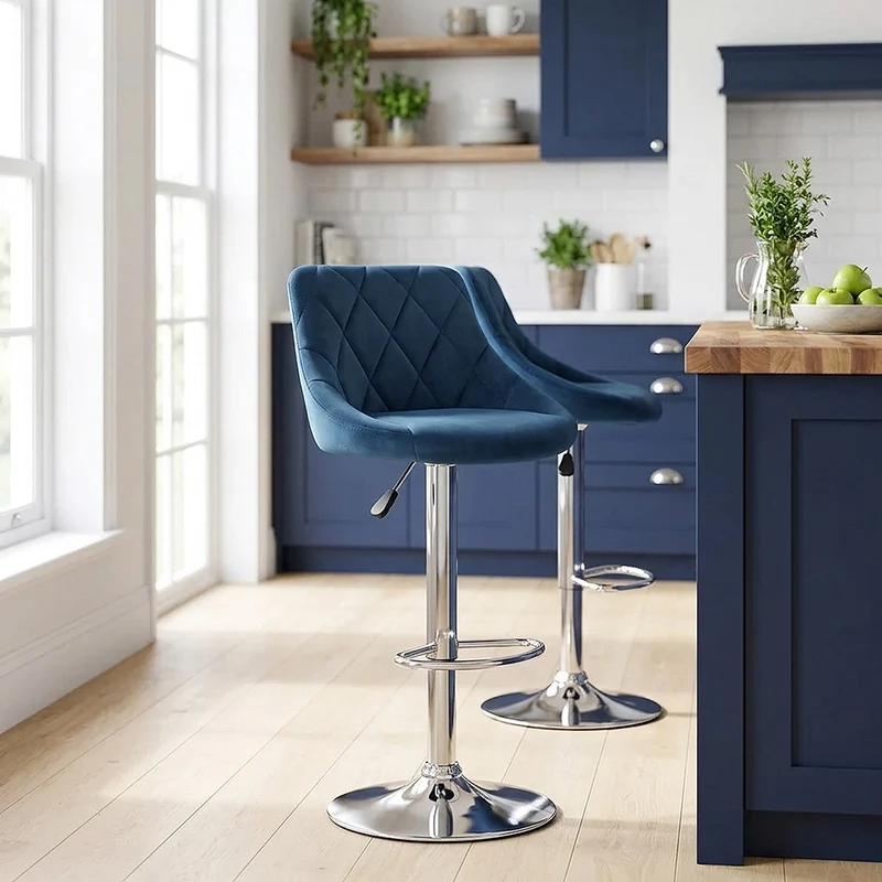Tabouret de Bar Velours - Stitch Bleu