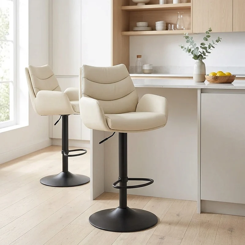 Tabouret Cuir Véritable - Madrid Crème