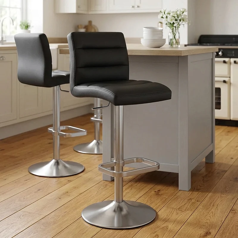 Chaise de Bar Faux Cuir Chrome Brossé - Lush Noir