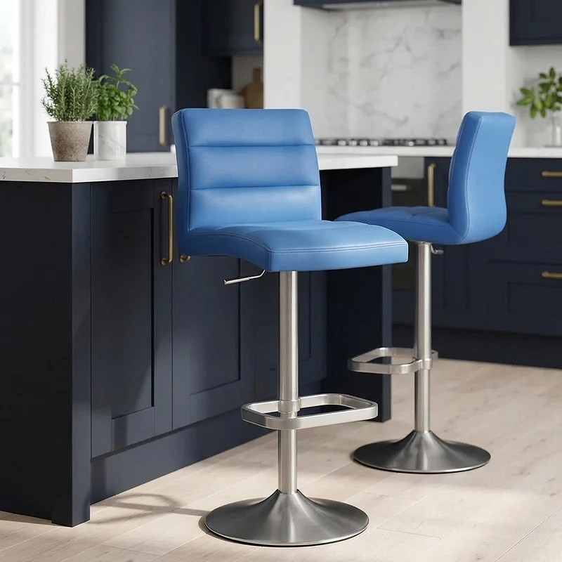 Chaise de Bar Faux Cuir Chrome Brossé - Lush Bleu