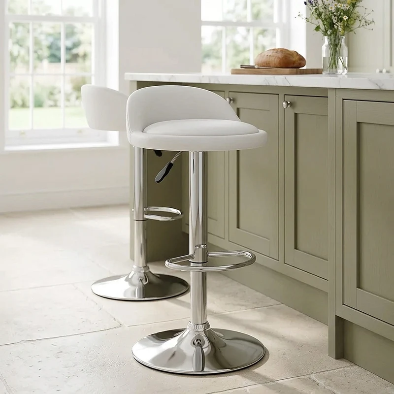Chaise de Bar Cuir Chrome - Lulu Blanc