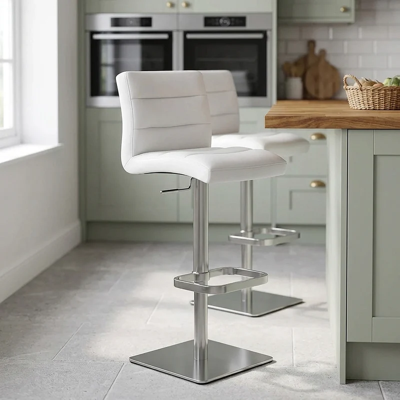 Chaise de Bar Cuir Chrome Brossé - Lush Blanc