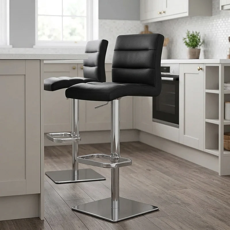 Chaise de Bar Cuir Chrome - Lush Noir