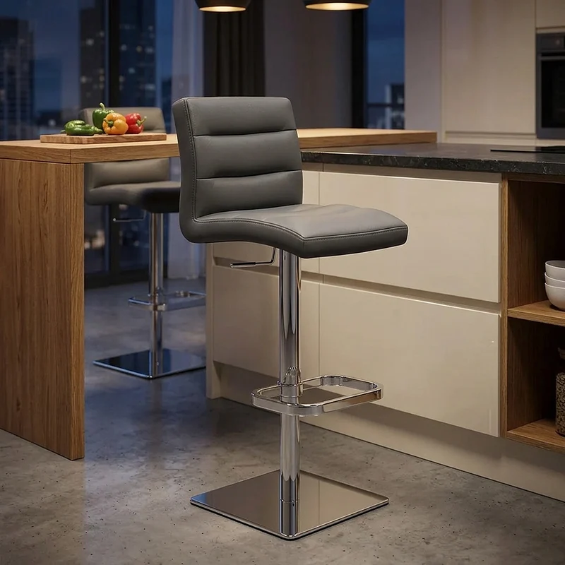 Chaise de Bar Cuir Chrome - Lush Gris