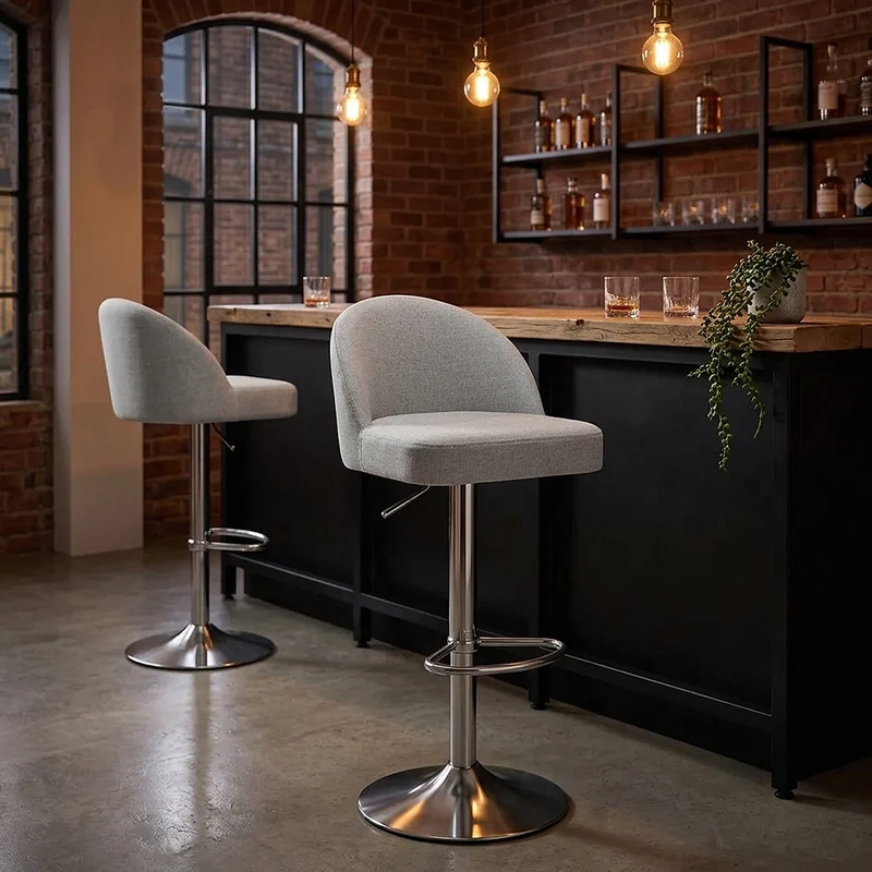 Tabouret de Bar Tissu Chrome Brossé - Mimi Gris