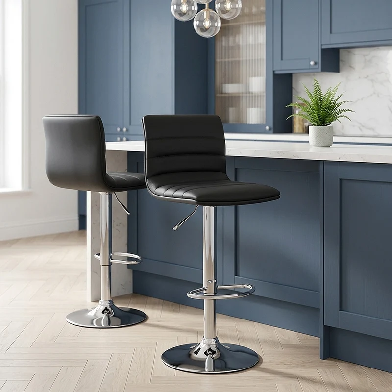 Chaise de Bar Faux Cuir Chrome - Linear Noir