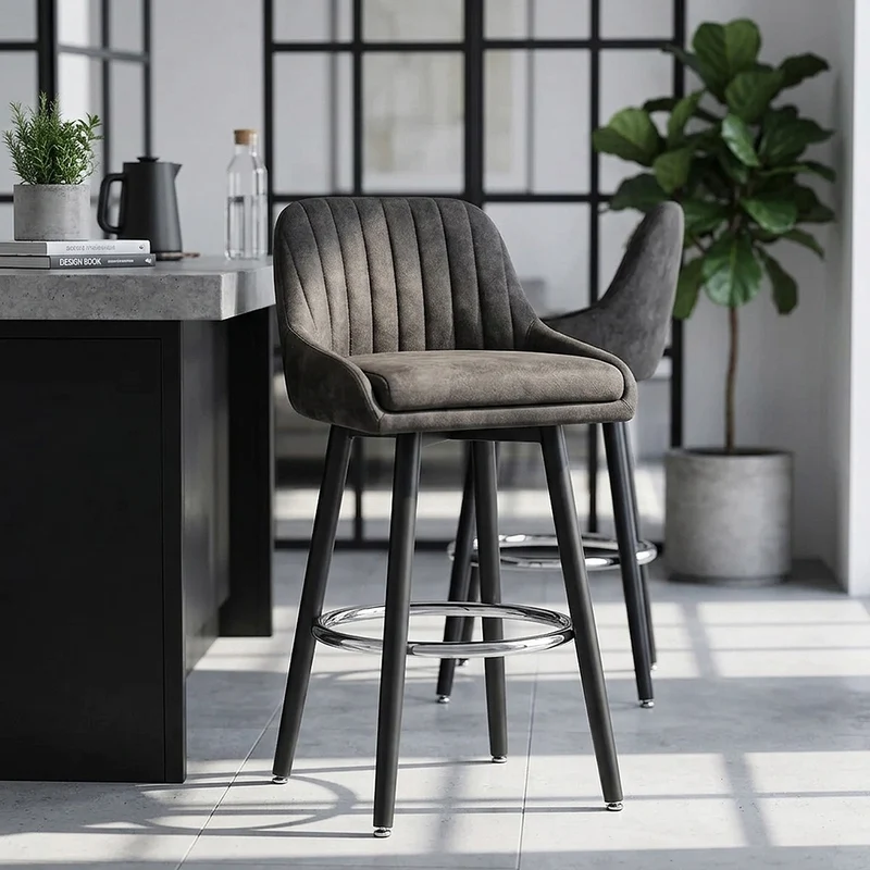 Tabouret de Bar Simili Daim Chrome - Hamilton Gris Foncé
