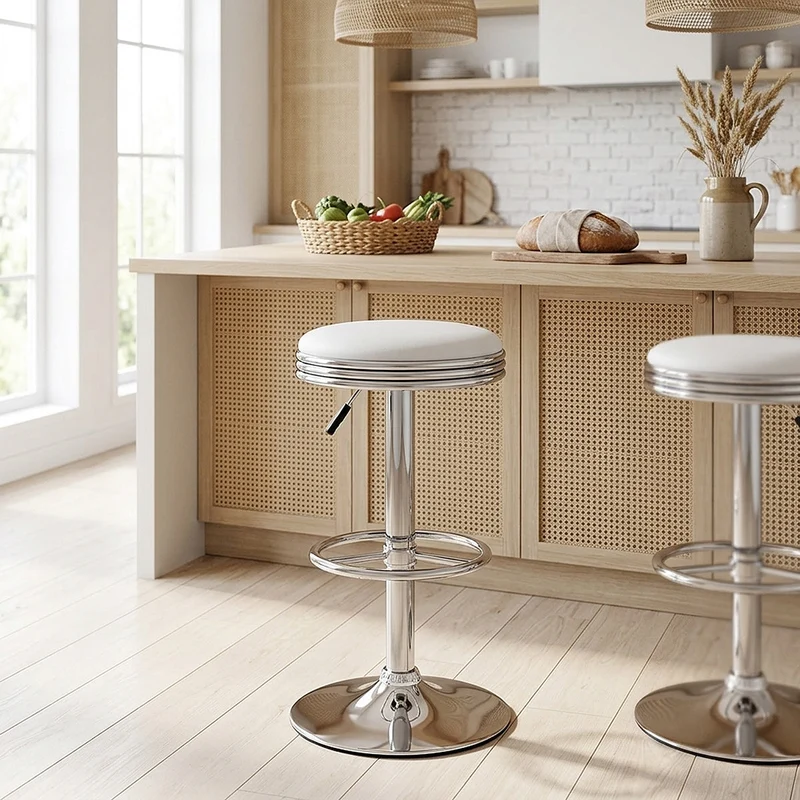 Chaise de Bar Faux Cuir Chrome - Java Blanc