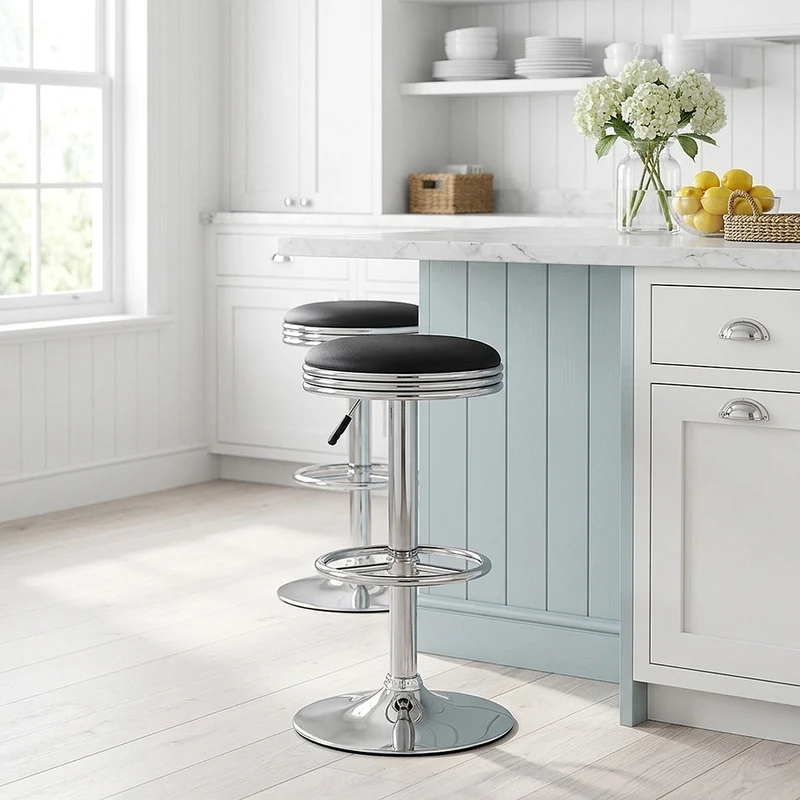 Chaise de Bar Faux Cuir Chrome - Java Noir