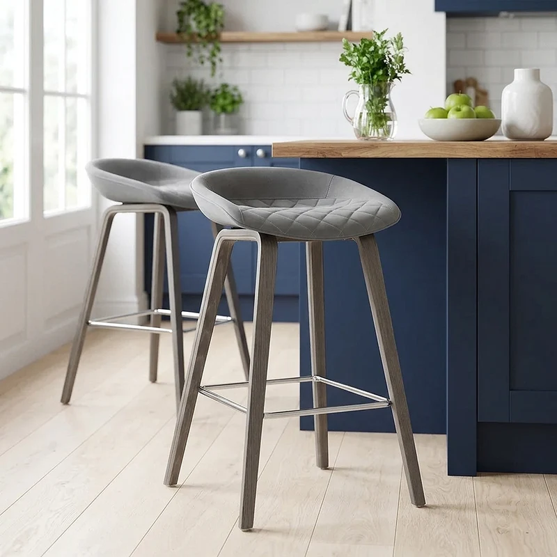 Tabouret de Bar Bois Velours - Epic Gris