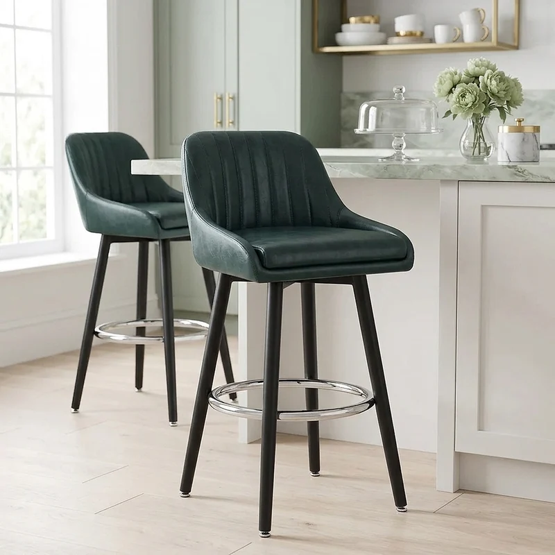 Chaise de Bar Bois Faux Cuir Antique - Hamilton Vert