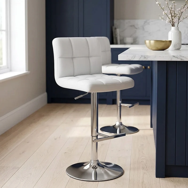 Chaise de Bar Faux Cuir Chrome - Grid Offre Spéciale Blanc