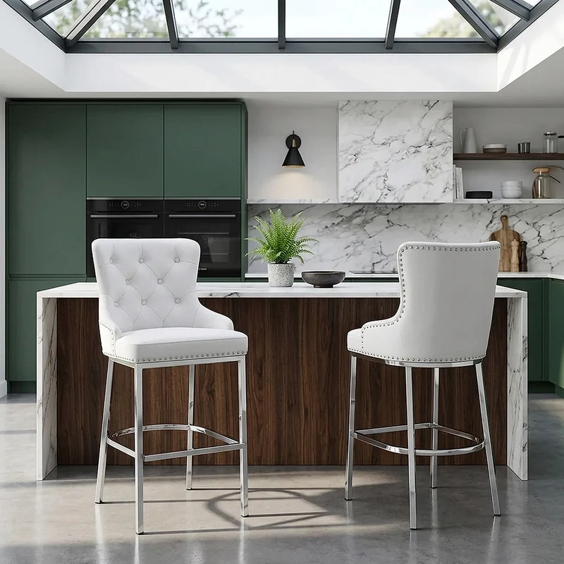 Chaise de Bar Métal Faux Cuir - Grange Blanc