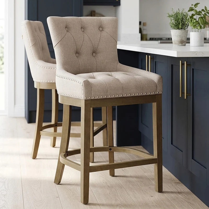 Tabouret de Bar Bois Tissu - Knightsbridge Taupe