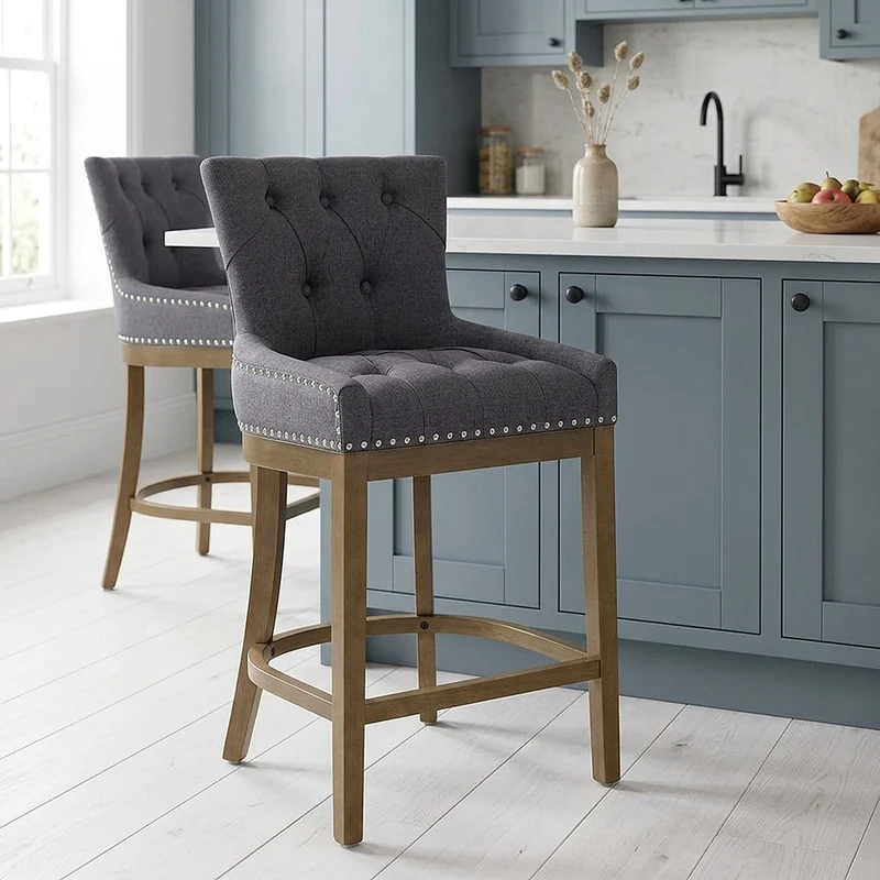 Tabouret de Bar Bois Tissu - Knightsbridge Gris Foncé