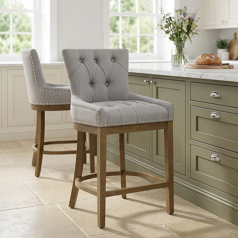 Tabouret de Bar Bois Tissu - Knightsbridge Gris
