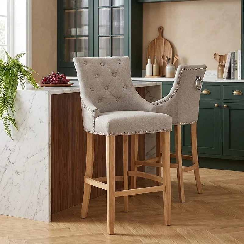 Chaise de Bar Chêne Tissu - Ascot Taupe