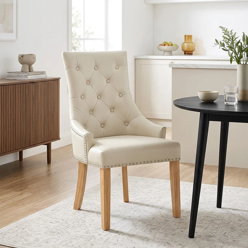 Chaise chêne cuir croûté - Ascot Crème