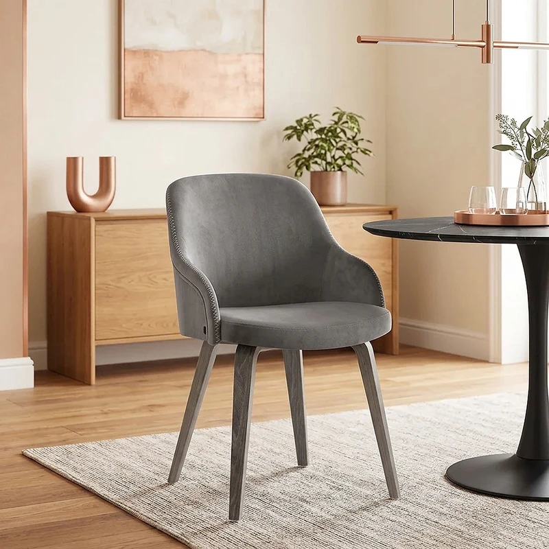 Chaise Bois - Fusion Velours Gris