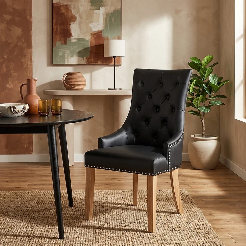 Chaise chêne cuir croûté - Ascot Noir