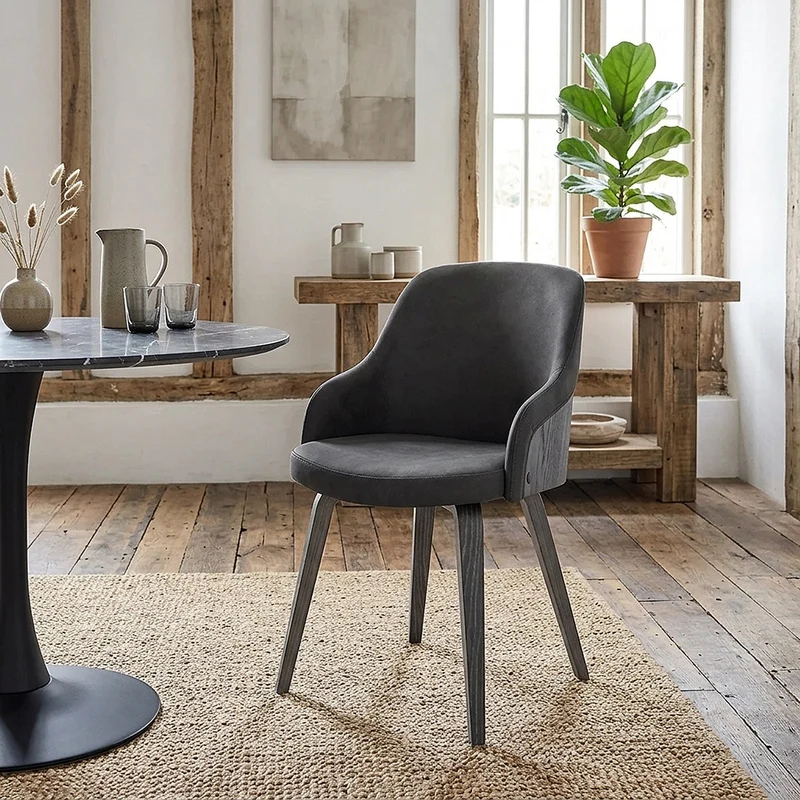 Chaise Bois Simili Cuir - Fusion Gris Gris