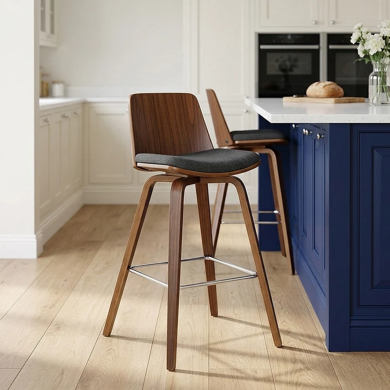 Tabouret de Bar Bois Tissu - Mirage Gris
