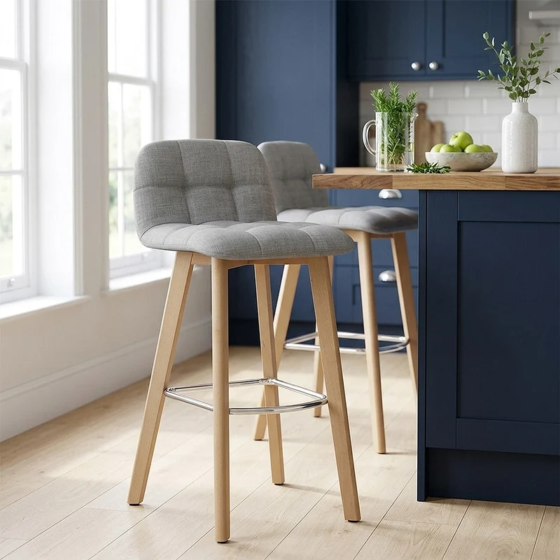 Tabouret Bois Tissu - Hex Gris