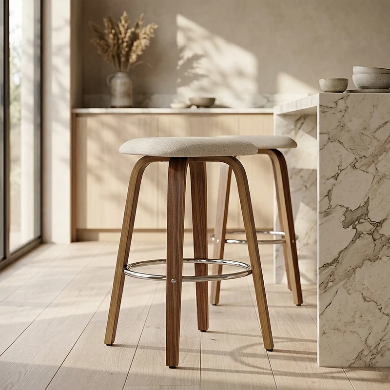 Tabouret de bar Bois Tissu - Stockholm Crème